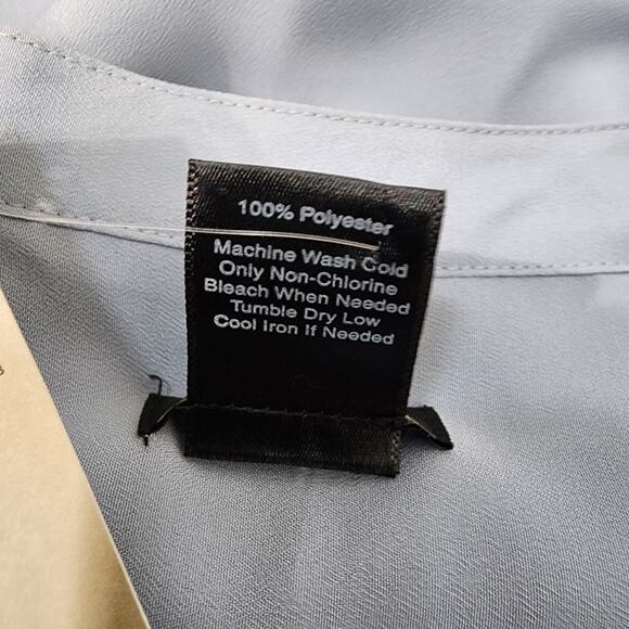 Ann Taylor Blouse Womans Size XL Blue Long Roll Tab Sleeve Popover Hidden Button - Picture 10 of 10